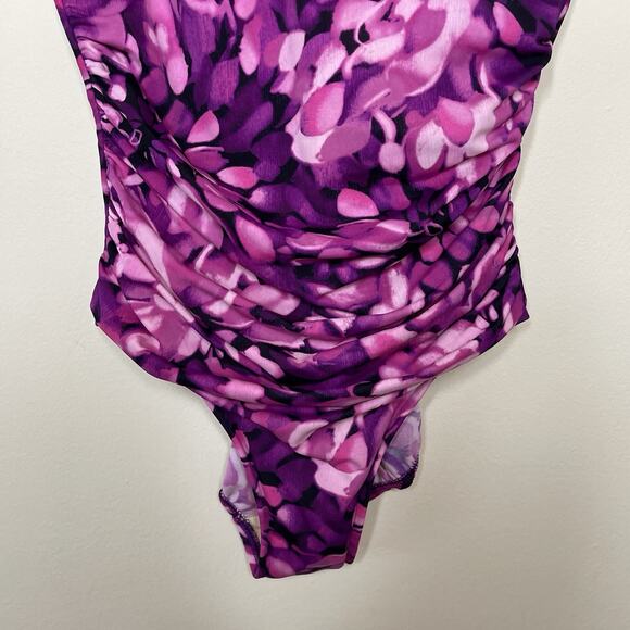Miraclesuit Slimming One-Piece Swimsuit Pink Purple Floral Ruching Control Sz 8 - Picture 4 of 11